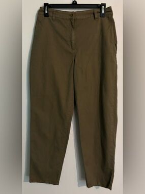 Eileen Fisher Womens 8 Army Green Organic Cotton Hemp Ankle Pant Stretch Waist